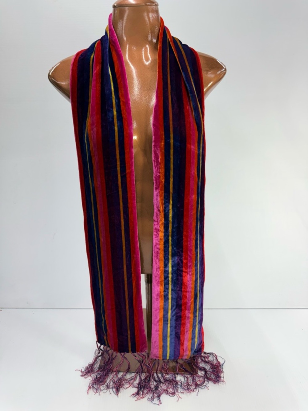 Vintage Velvet Striped Scarf Fringe Boho Colorful Statement Wrap